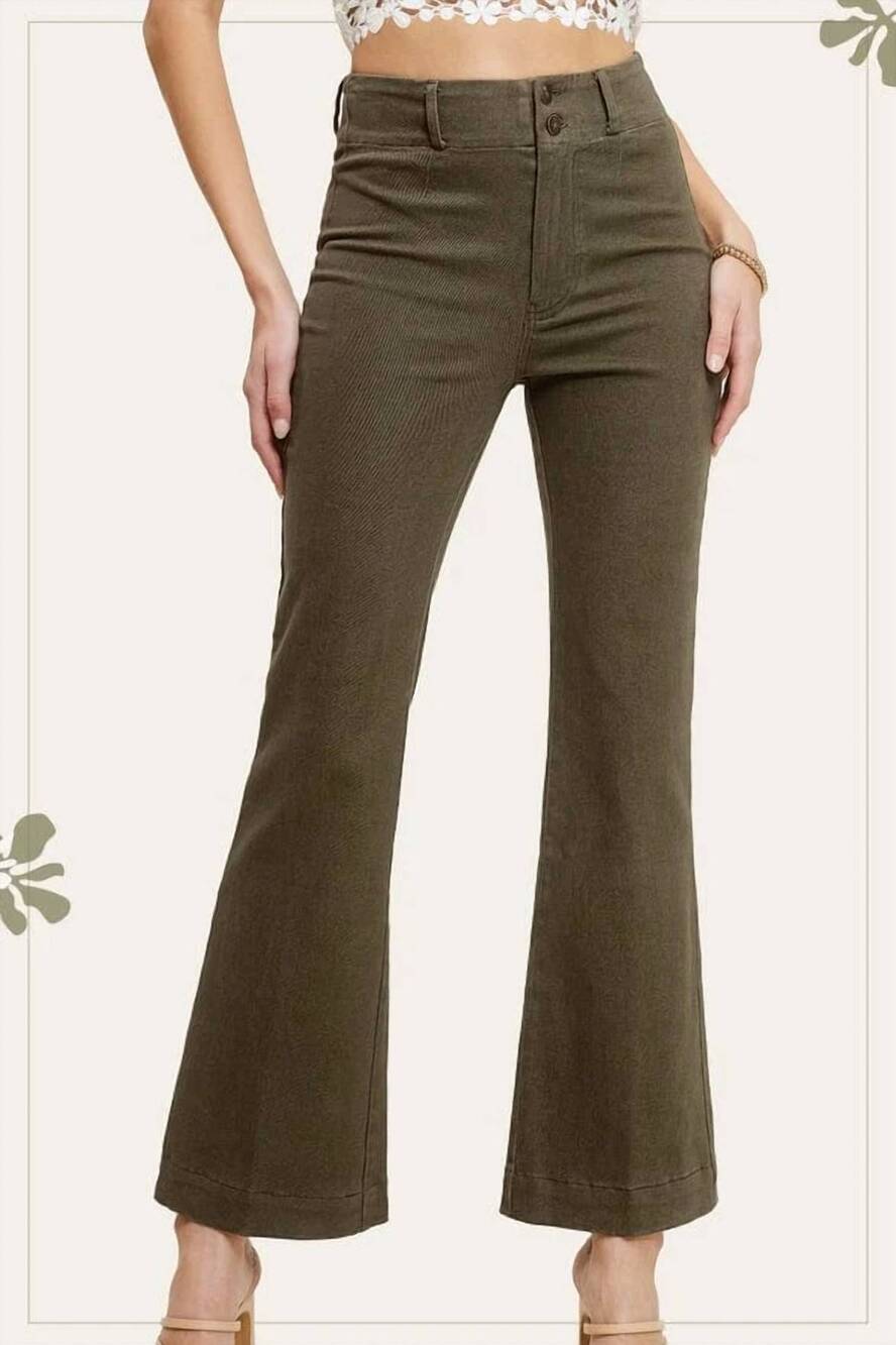 NEW LA MIEL women's soft washed stretchy wide flare pants in olive